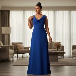 DKNY Royal Blue Gown Size 16 NWT – Cowl Neckline, Side Zip